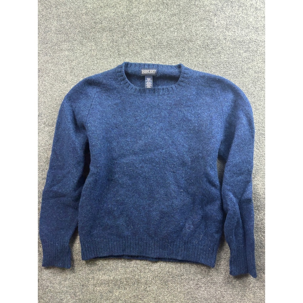 Vintage Lands End Wool Sweater Mens L Tall Blue Crewneck Made in Scotland